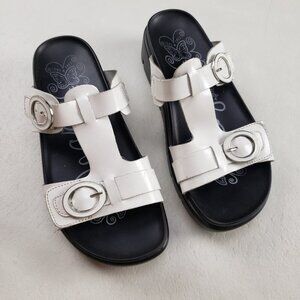 Alegria Vita Patent Leather Sandal Womens 6.5-7 EU 37 White Slide Slip On Chunky